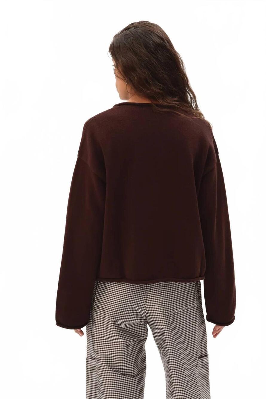 NEW DONNI. cotton knit roll cardigan in espresso - Picture 4 of 7